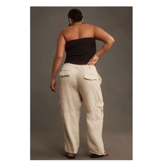 ANTHROPOLOGIE PILCRO Slim Linen Blend Cargo Pants Plus Size 2X Ivory NEW Beach - Picture 3 of 14